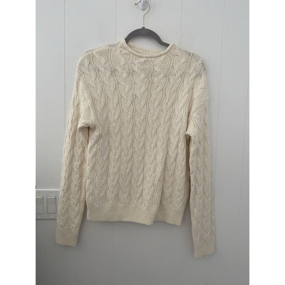J.Crew Factory Cable Mockneck Sweater Ivory‎ Cotton Blend Size Medium NWT
